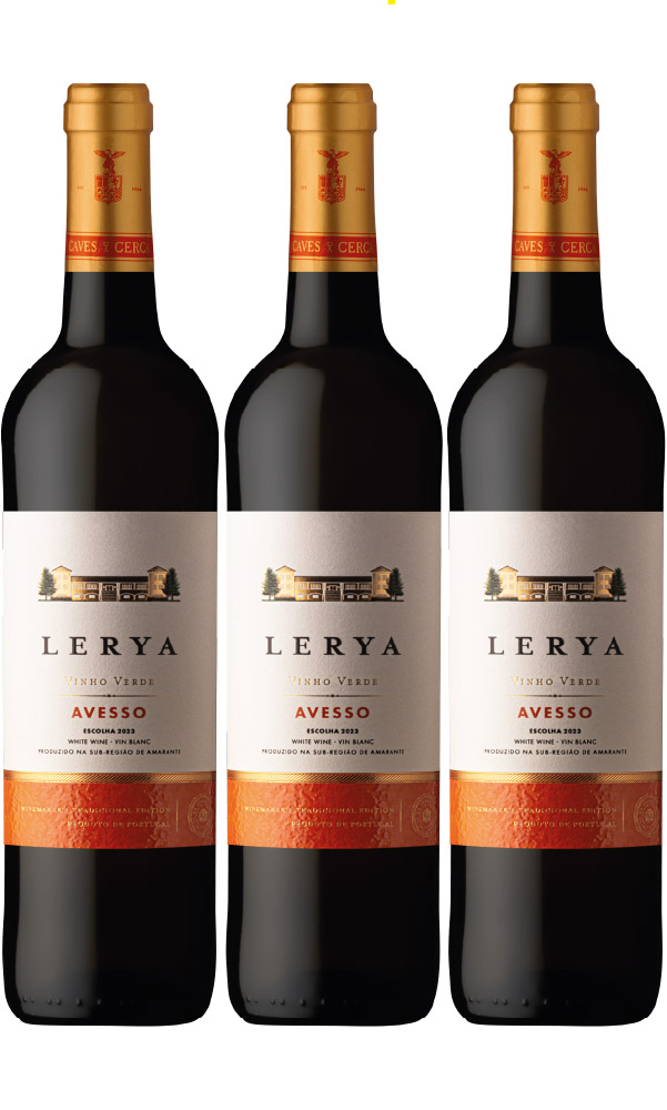 Lerya Vinho Verde Branco Avesso Escolha 2023 750ml Produzido por Caves da Cerca em Amarante Caixa 3 Garrafas